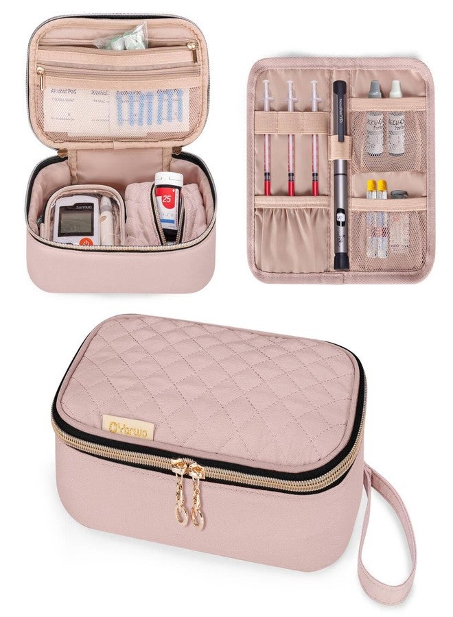 YARWO Diabetic Travel Case for Blood Glucose Monitor, Test Strips, Insulin Syringes, Diabetes Supplies Storage Bag with 2 Detachable and 1 Folding Pouches for Diabetic Care Kits, Dusty Rose (Bag Only) - Image 1